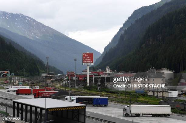 Picture taken on June 8, 2018 shows the Brenner outlet center close to the Brenner Pass , the mountain pass through the Alps between Austria and...