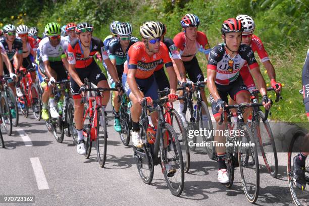 Vincenzo Nibali of Italy and Bahrain Merida Pro Team / Valerio Conti of Italy and UAE Team Emirates / Dylan Teuns of Belgium and BMC Racing Team /...