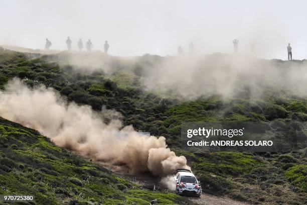 Finnish driver Esapekka Lappi and co-driver Janne Ferm drive their Toyota Yaris WRC during the 2018 FIA World Rally Championship on June 10, 2018 at...