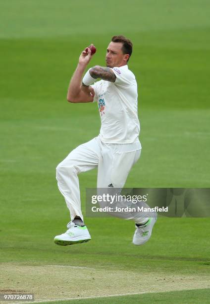 Dale Steyn of Hampshire bowls during the Specsavers County Championship Division One match between Hampshire and Surrey at Ageas Bowl on June 10,...