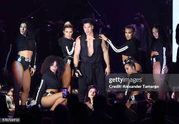 Chyno Miranda is seen performing during the Mix Live! presented by Uforia concert at the AmericanAirlines Arena on June 9, 2018 in Miami, Florida.