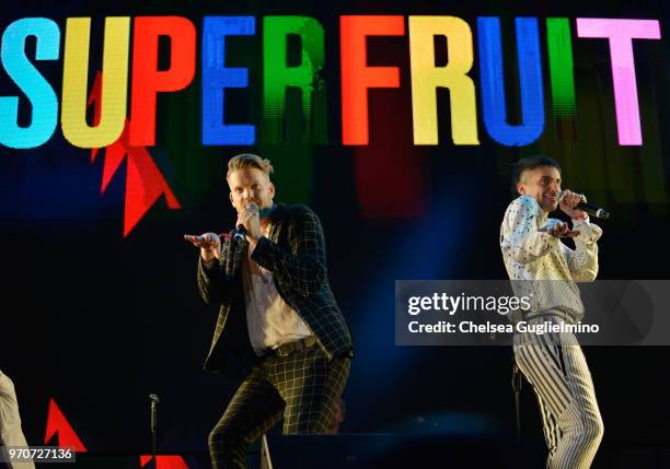 Scott Hoying and Mitch Grassi of Superfruit perform at the LA Pride Music Festival on June 9, 2018 in West Hollywood, California.