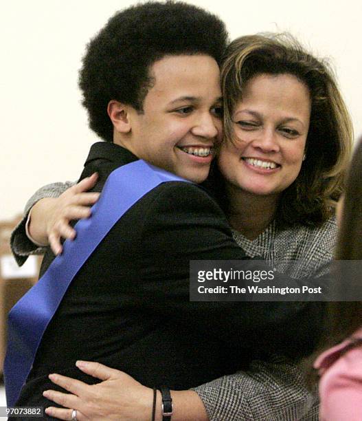 March 02, 2008 CREDIT: Mark Gail/TWP Columbia, Md. ASSIGNMENT#: 198606 EDITED BY: mg Long Reach high school's Brent Jackson is hugged by his mother...