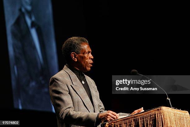 Actor Andre De Shields speaks at the 150th Anniversary of Lincoln's "Right Makes Might" Speech at the NYU Cooper Union Great Hall on February 25,...