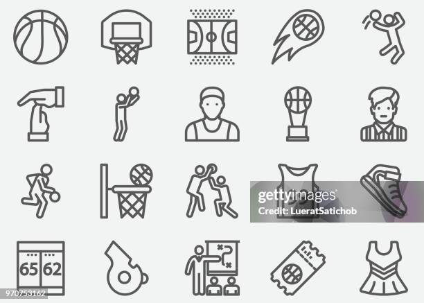 stockillustraties, clipart, cartoons en iconen met basketbal sport line pictogrammen - basketball net