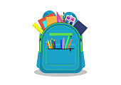 Open school backpack with supplies.