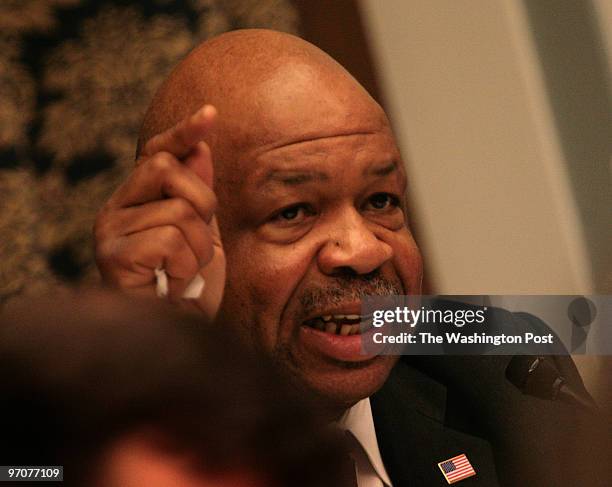 Rep. Elijah Cummings questions MLB player Roger Clemens on Capitol Hill Washington, D.C., on Wednesday, February 13, 2008.