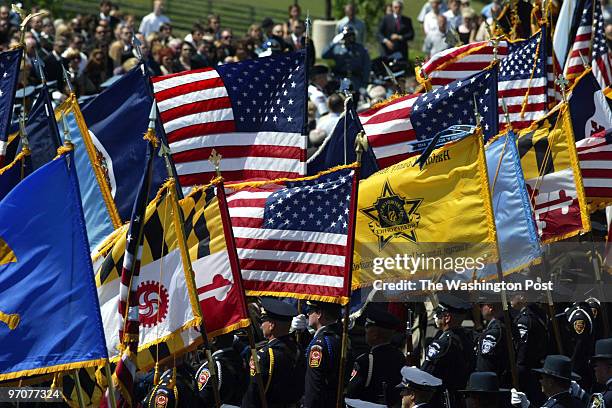 Hx-funeral22 DATE: June 22, 2007 CREDIT: Mark Gail/ TWP Fulton, Md ASSIGNMENT# :191904 EDITED: mg Flags of the different law enforcement agencies...