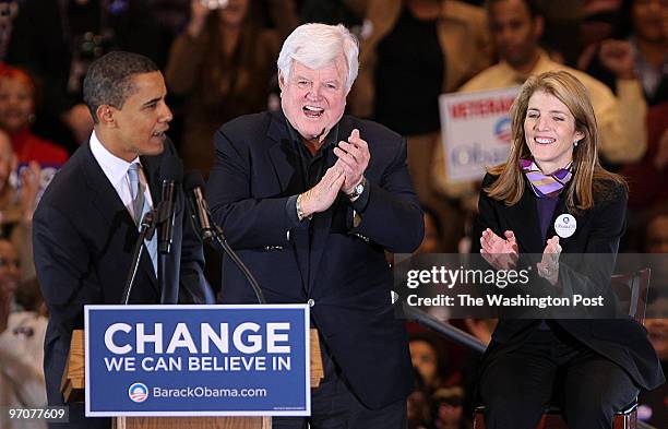 Newark, N.J. Sen. Barack Obama holds a rally at the Izod Center in Meadowlands, N.J., on the eve of Super Tuesday. Here,