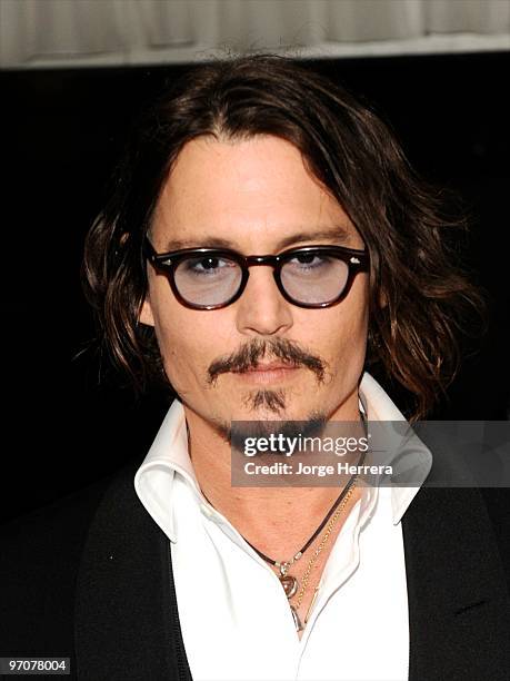 Johnny Depp arrives for the Royal world premiere 'Alice In Wonderland' after party at The Sanderson Hotel on February 25, 2010 in London, England.