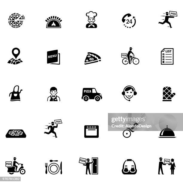 pizza delivery icons - moped stock-grafiken, -clipart, -cartoons und -symbole