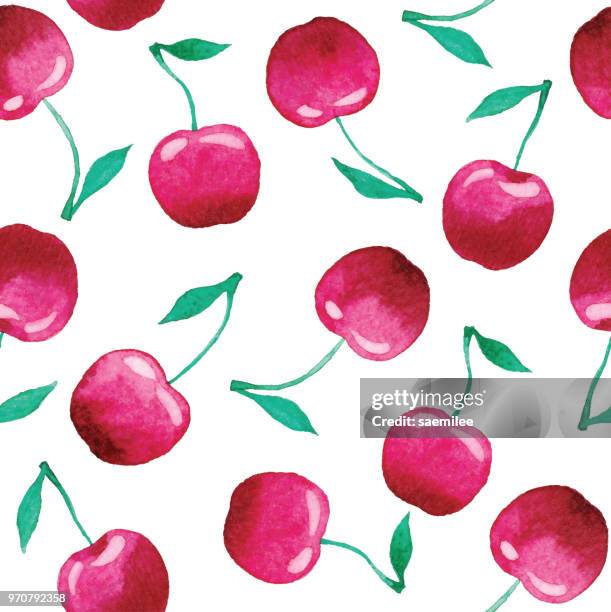 aquarell musterdesign mit kirsche - cherry stock-grafiken, -clipart, -cartoons und -symbole