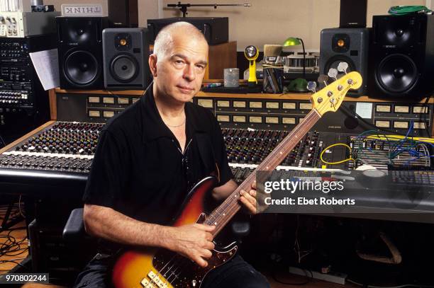 Producer Tony Visconti at the mixing desk in a recording studio control room at Looking Glass Studio in New York City on July 19, 2002. Visconti is...