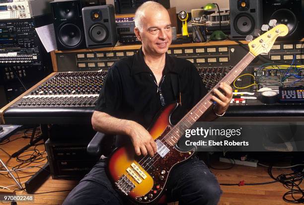 Producer Tony Visconti at the mixing desk in a recording studio control room at Looking Glass Studio in New York City on July 19, 2002. Visconti is...