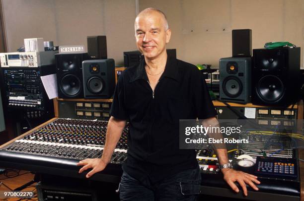 Producer Tony Visconti at the mixing desk in a recording studio control room at Looking Glass Studio in New York City on July 19, 2002. Visconti is...