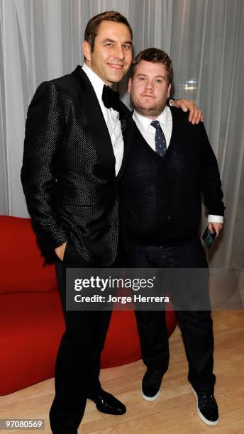 David Walliams and James Corden arrive for the Royal world premiere 'Alice In Wonderland' after party at The Sanderson Hotel on February 25, 2010 in...