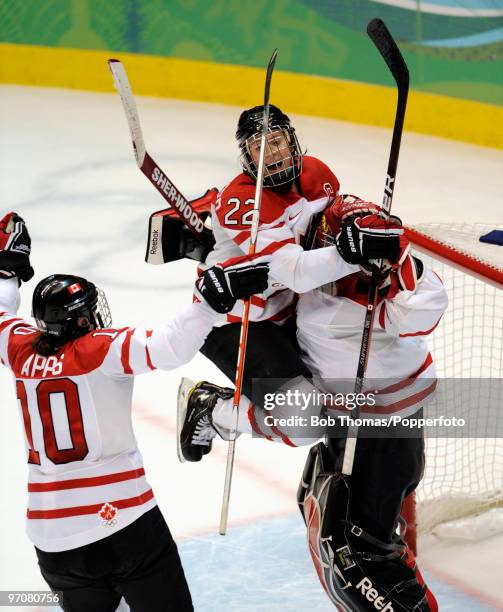 Hayley Wickenheiser of Canada celebrates victory after the ice hockey women's gold medal game between Canada and USA on day 14 of the Vancouver 2010...