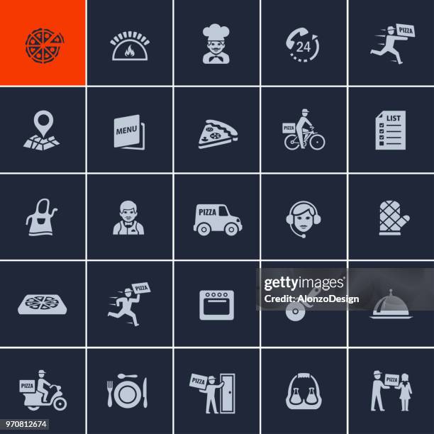 pizza delivery icons - ordering pizza stock illustrations