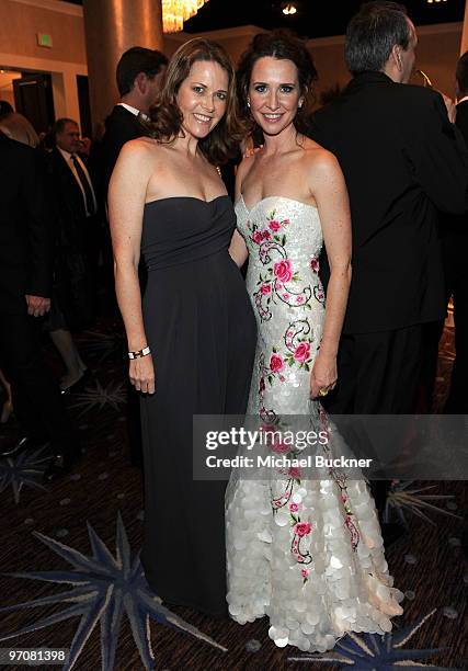 Actress Janie Bryant and writer Monica Corcoran Harel arrive at the 12th Annual Costume Designers Guild Awards with Presenting Sponsor Swarovski at...