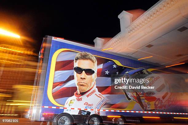 Car haulers parade down the Las Vegas Strip Thursday, February 25, 2010 in Las Vegas, Nevada. Racers will compete in the 2010 Shelby American, the...