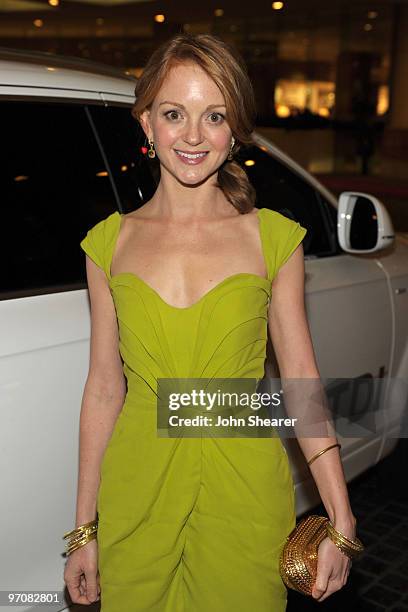 Actress Jayma Mays arrives in an Audi to the 12th Annual Costume Designers Guild Awards at The Beverly Hilton hotel on February 25, 2010 in Beverly...