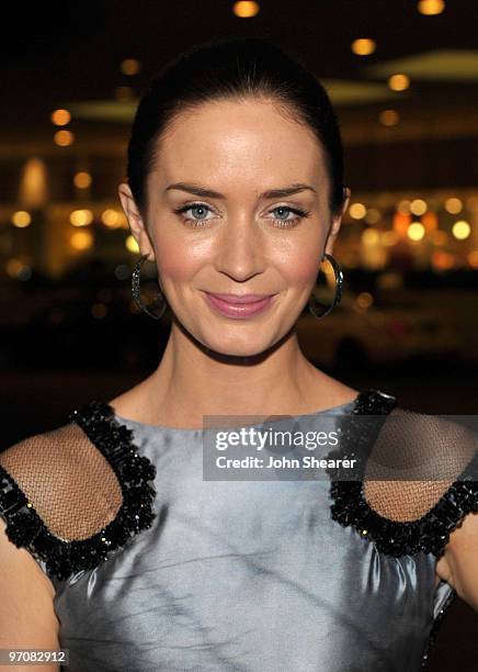 Actress Emily Blunt arrives in an Audi to the 12th Annual Costume Designers Guild Awards at The Beverly Hilton hotel on February 25, 2010 in Beverly...