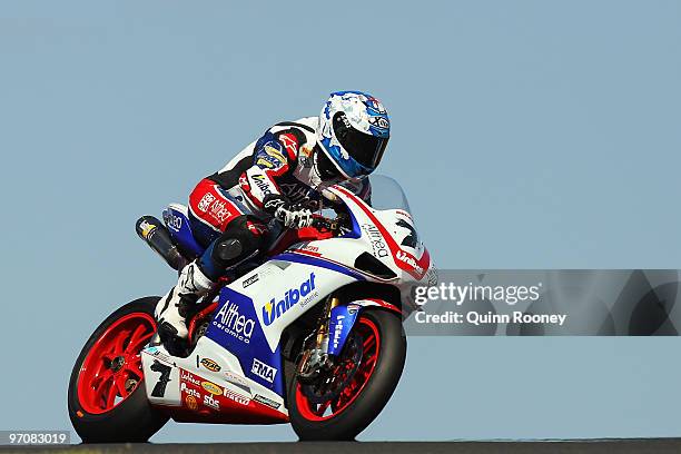 Carlos Checa of Spain and the Althea Racing Team in action during practice ahead of round one for the Superbike World Championship at Phillip Island...