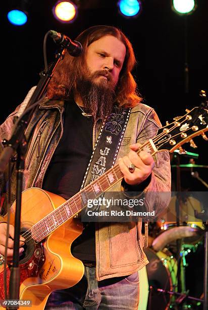 Singer/Songwriter, Jamey Johnson performs in a secret show during the 2010 Country Radio Seminar at The Stage on February 25, 2010 in Nashville,...