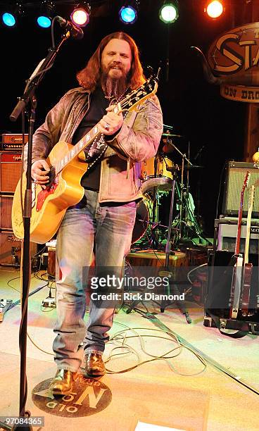 Singer/Songwriter, Jamey Johnson performs in a secret show during the 2010 Country Radio Seminar at The Stage on February 25, 2010 in Nashville,...
