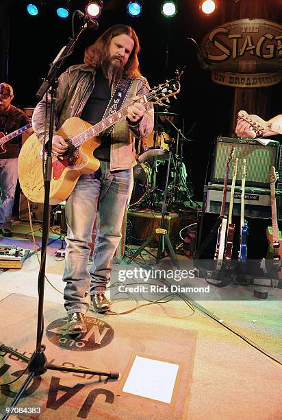 Singer/Songwriter, Jamey Johnson performs in a secret show during the 2010 Country Radio Seminar at The Stage on February 25, 2010 in Nashville,...