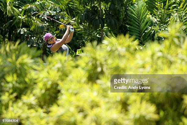 Christina Kim of the USA hits her tee shot on the 7th hole during the second round of the HSBC Women's Champions at Tanah Merah Country Club on...