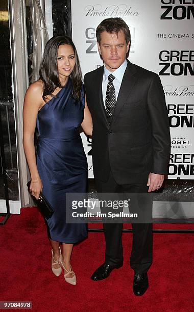 Luciana Damon and Matt Damon attend the "Green Zone" New York premiere at AMC Loews Lincoln Square 13 on February 25, 2010 in New York City.