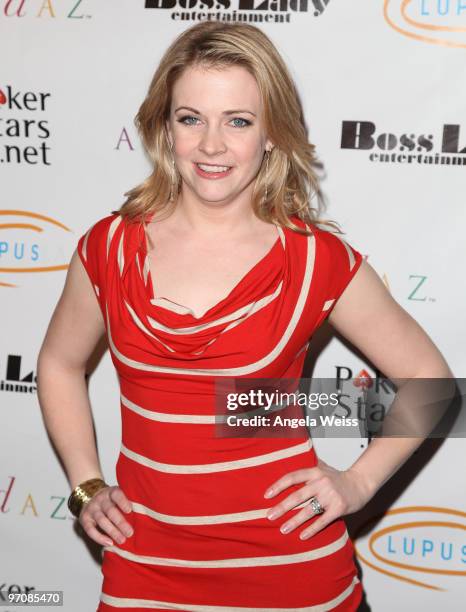 Actress Melissa Joan Hart arrives at the 'Get Lucky for Lupus' celebrity charity poker tournament at Andaz West Hollywood on February 25, 2010 in...