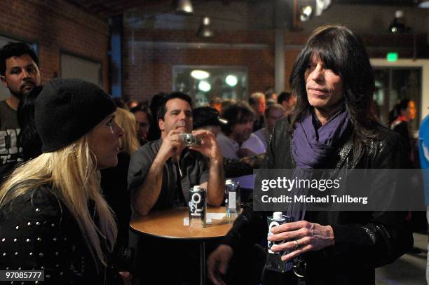Rock musicians Lita Ford and Rudy Sarzo share a conversation at the Rock 'N' Roll Fantasy Camp 2010 acoustic show, held at the Gibson Showroom on...