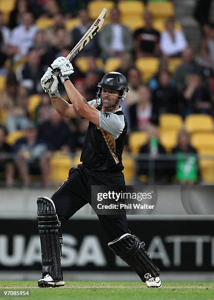 James Franklin of New Zealand bats during the Twenty20 international match between New Zealand and Australia at Westpac Stadium on February 26, 2010...