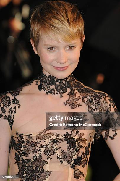 Mia Wasikowska attends the Royal World Premiere of Tim Burton's 'Alice In Wonderland' at Odeon Leicester Square on February 25, 2010 in London,...