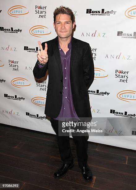 Actor Corey Feldman arrives at the 'Get Lucky for Lupus' celebrity charity poker tournament at Andaz West Hollywood on February 25, 2010 in West...