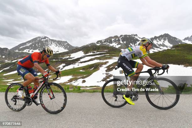 Yukiya Arashiro of Japan and Bahrain Merida Pro Team / Alexander Edmondson of Australia and Team Mitchelton-Scott / Col des Saisies / Mountains /...