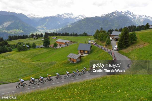 Michal Kwiatkowski of Poland / Gianni Moscon of Italy / Dylan Van Baarle of The Netherlands / Geraint Thomas of Great Britain Yellow Leader Jersey /...