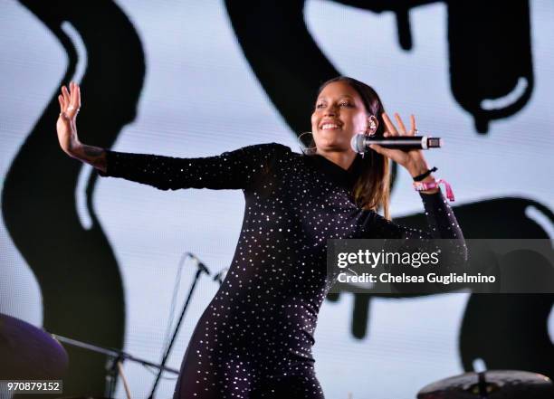 Aino Jawo of Icona Pop performs at the LA Pride Music Festival on June 9, 2018 in West Hollywood, California.