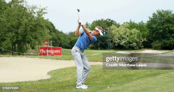 Raphael Jacquelin of France plays his second shot on the 13th hole during day four of The 2018 Shot Clock Masters at Diamond Country Club on June 10,...