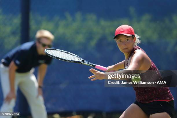 Tara Moore of Great Britian during Day 2 of the Nature Valley open at Nottingham Tennis Centre on June 10, 2018 in Nottingham, England.