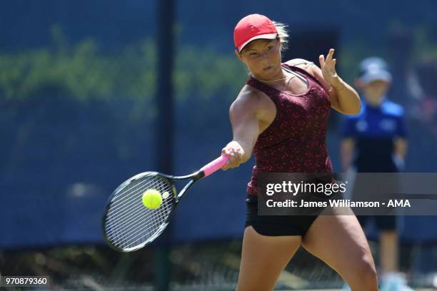 Tara Moore of Great Britian during Day 2 of the Nature Valley open at Nottingham Tennis Centre on June 10, 2018 in Nottingham, England.