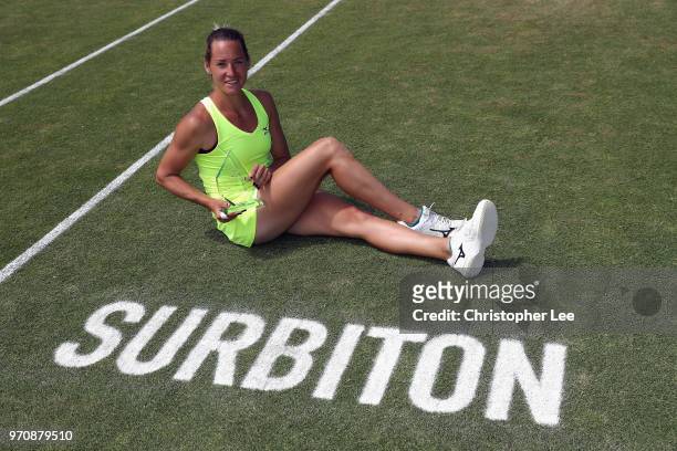 Conny Perrin of Switzerland poses for the camera with her Runners up trophy after her match against Alison Riske of USA during their Womens Final...