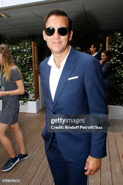 Actor Clive Owen attends the Men Final of the 2018 French Open - Day Fithteen at Roland Garros on June 10, 2018 in Paris, France.