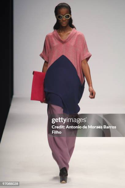 Model walks the runway at the Osman show for London Fashion Week Autumn/Winter 2010 at Somerset House on February 22, 2010 in London, England.