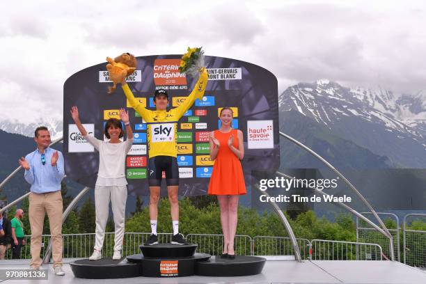 Podium / Geraint Thomas of Great Britain and Team Sky Yellow Leader Jersey / Celebration / Thomas Voeckler of France ASO / Mountains / Snow / during...