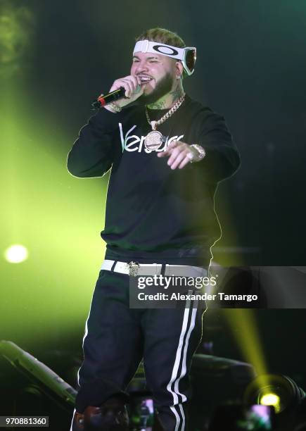 Farruko is seen performing during the Mix Live! presented by Uforia concert at the AmericanAirlines Arena on June 9, 2018 in Miami, Florida.