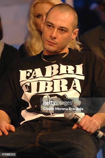 Fabri Fibra during the Italian tv show "Scalo 76" on February 10, 2008 in Milan, Italy.