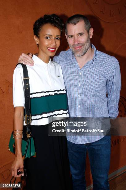 Jalil Lespert and his wife Sonia Rolland attend the Men Final of the 2018 French Open - Day Fithteen at Roland Garros on June 10, 2018 in Paris,...